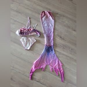 Mermaid Swim Costume Pink Ruffles XS